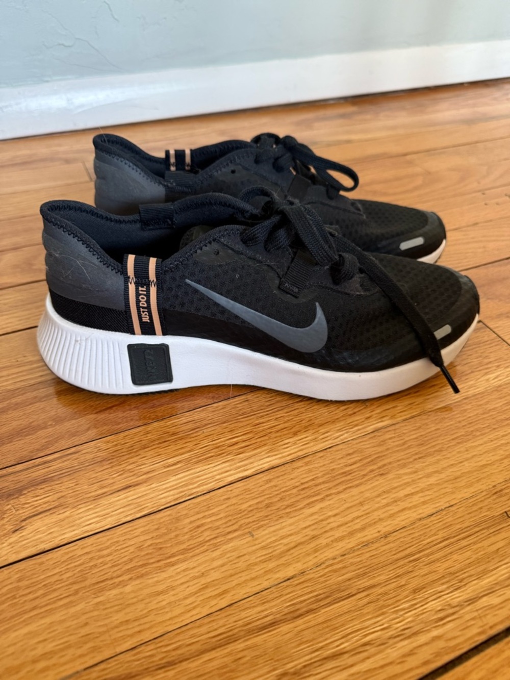 Nike Black and Gray Athletic Sneakers with Peach Accent